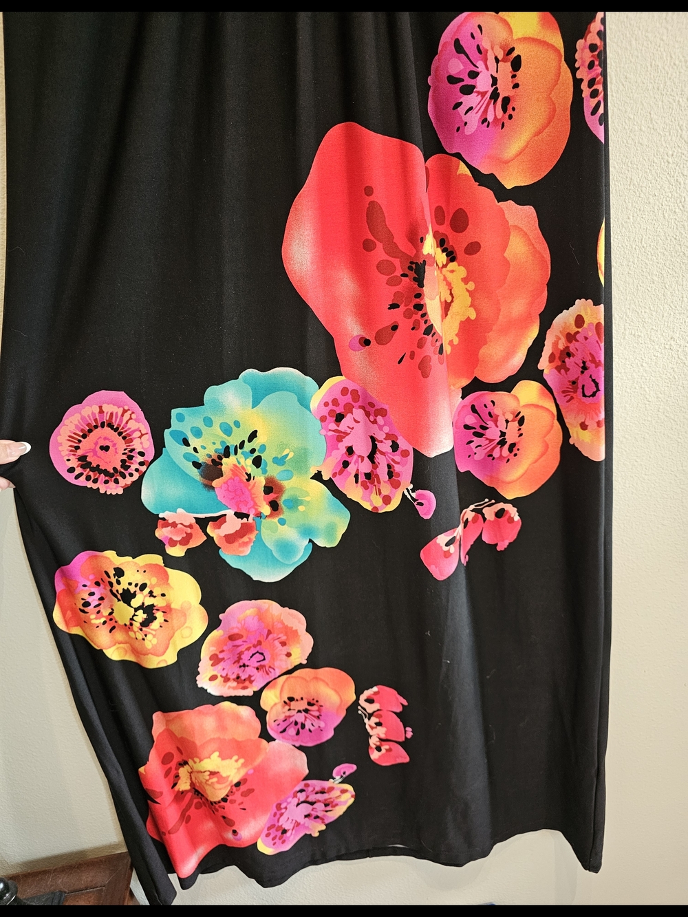 Sandra Darren Black Dress with Bright Colorful Floral Accents, Size 6 - Picture 5 of 7